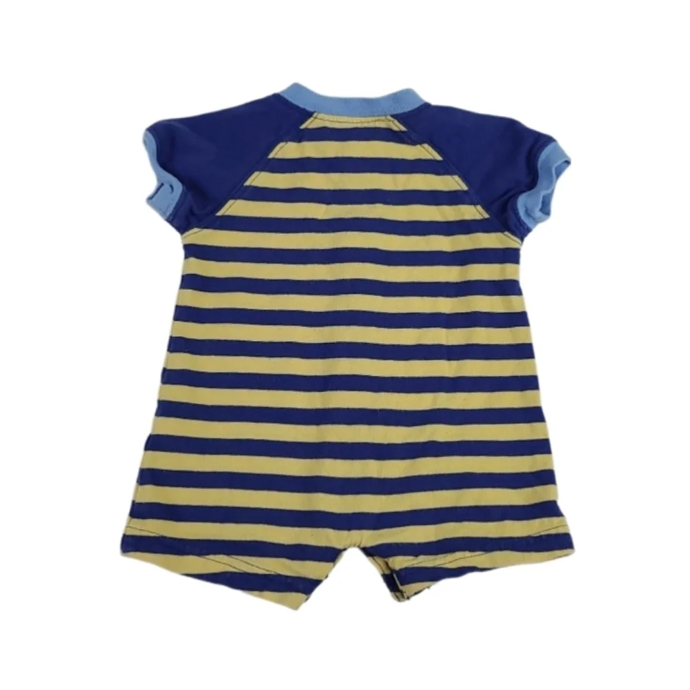 Vintage Newborn Baby Outfit One Piece Romper Blue Yellow Stripe Whale Embroidery